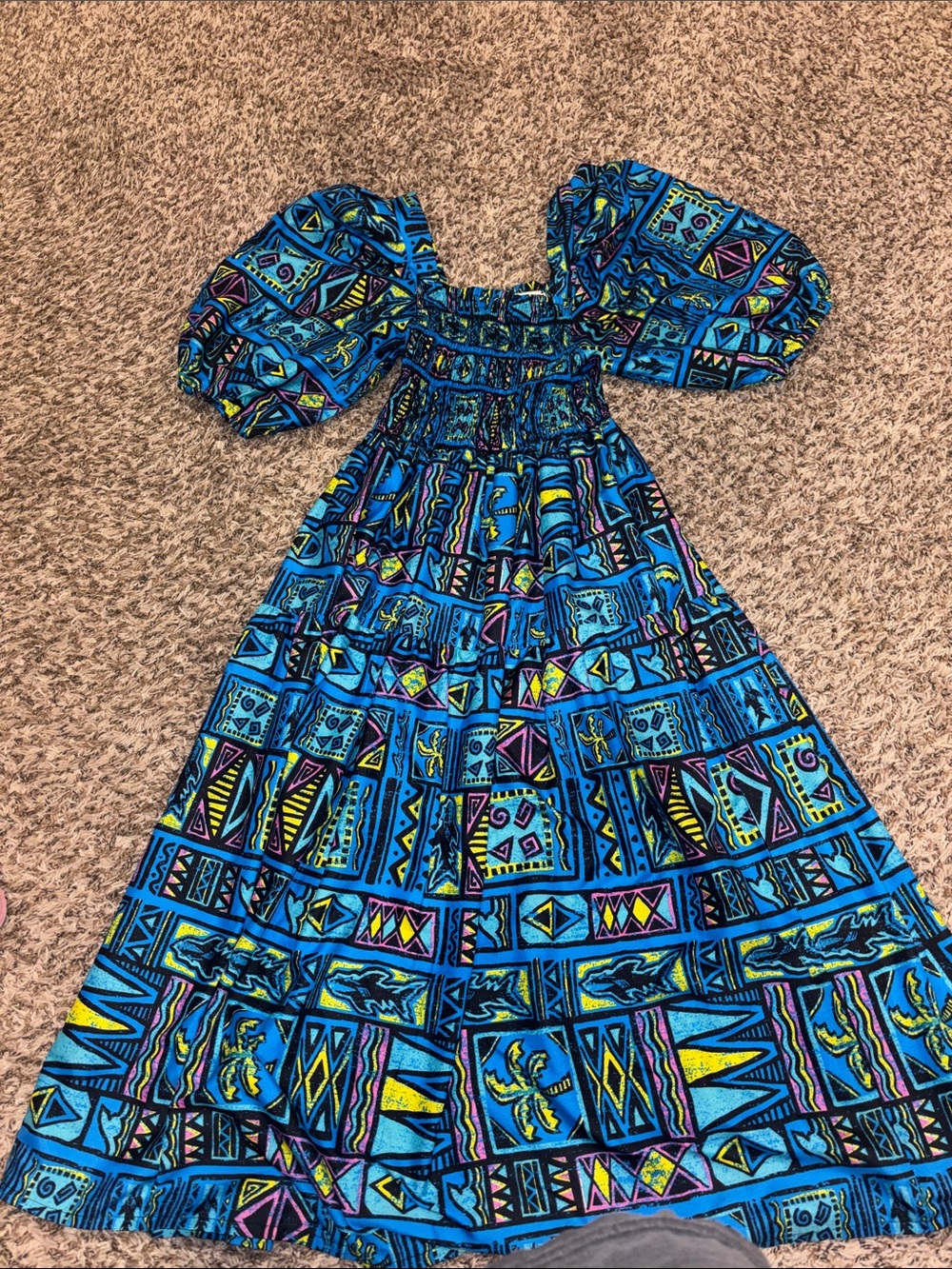 Elisamama Lola Dress Vibrant Blue Tribal Print